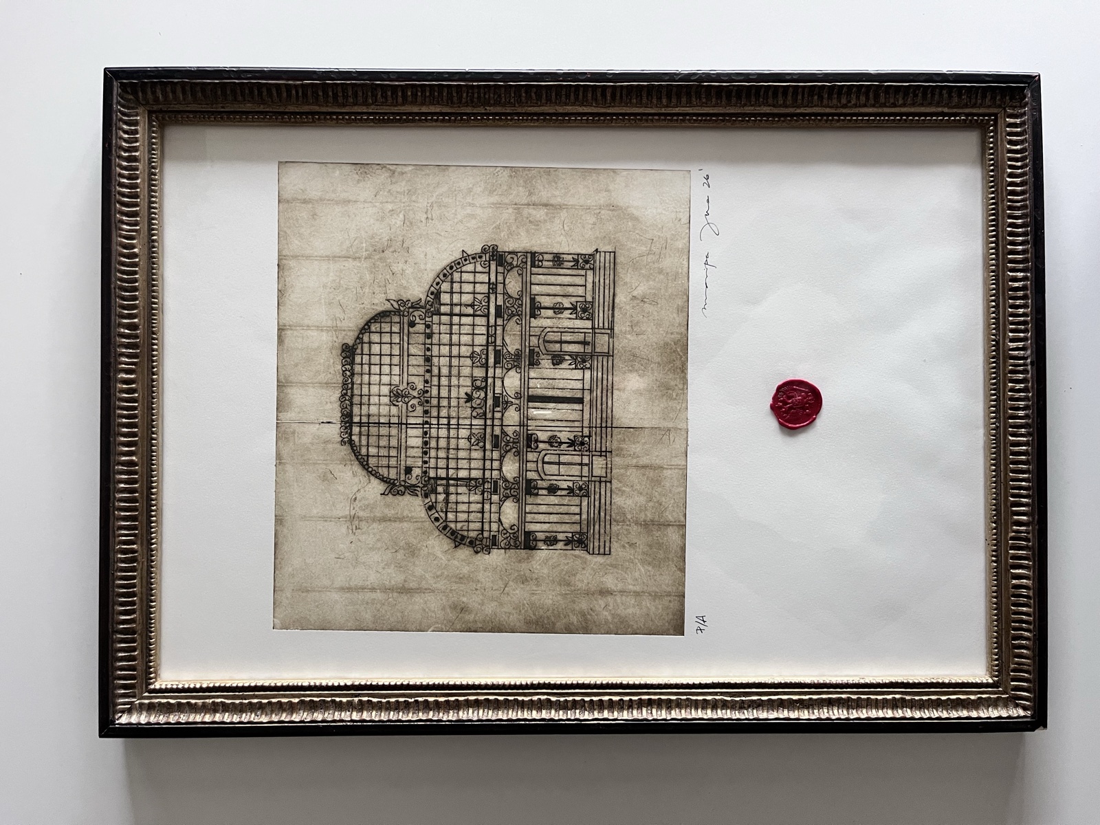 Serie Arquitectura I — grabado verde sobre papel, firmado y sellado