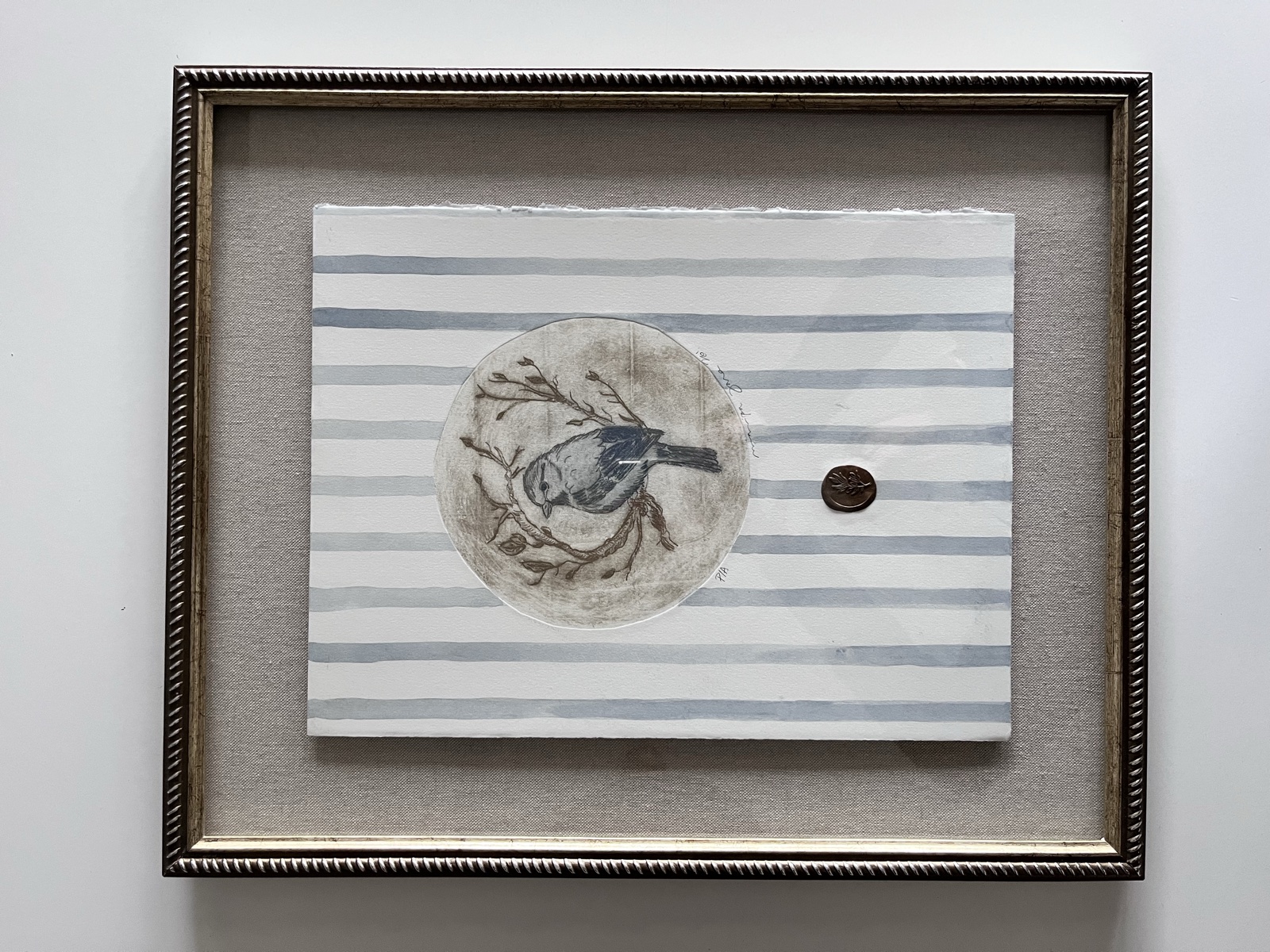 Serie Aves I — grabado verde y acuarela sobre papel, firmado y sellado