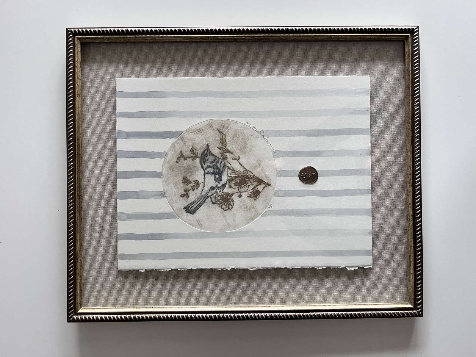 Serie Aves II — grabado verde y acuarela sobre papel, firmado y sellado